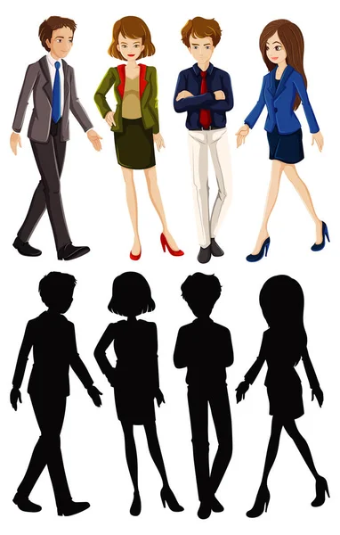 Office Worker Cartoon Character Its Silhouette Illustration — Stock Vector