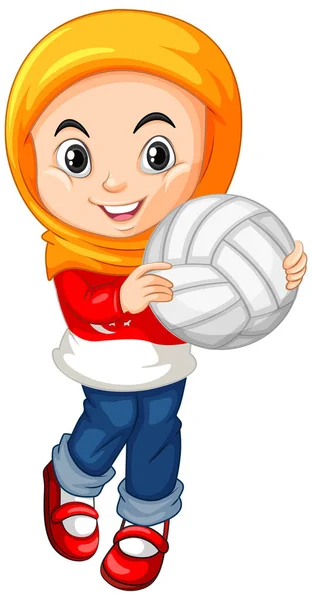 Muslimisches Mädchen Mit Volleyball Illustration — Stockvektor