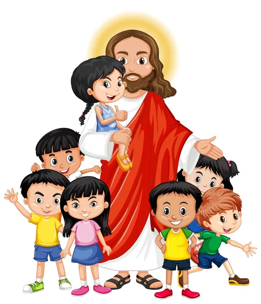 Jesus Children Group Cartoon Character Illustration — Stock Vector