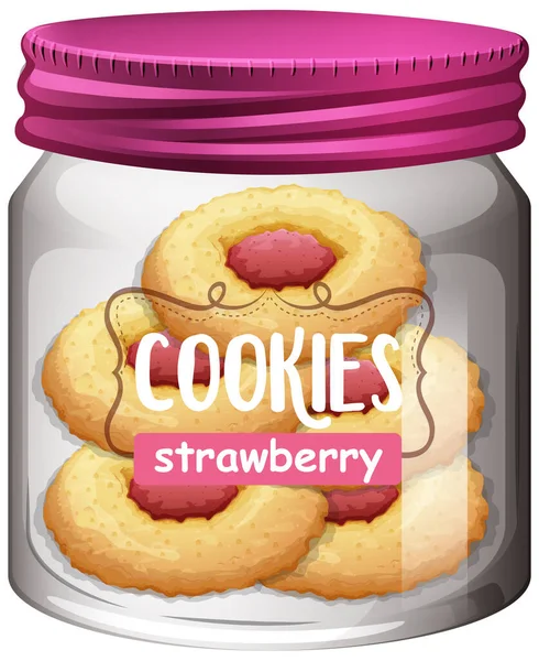 玻璃罐图上的草莓饼干 — 图库矢量图片