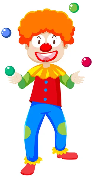 Jonglerie Clown Personnage Bande Dessinée Isolé Sur Fond Blanc Illustration — Image vectorielle