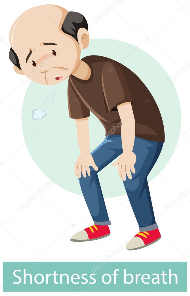 Cartoon character with shortness of breath symptoms illustration