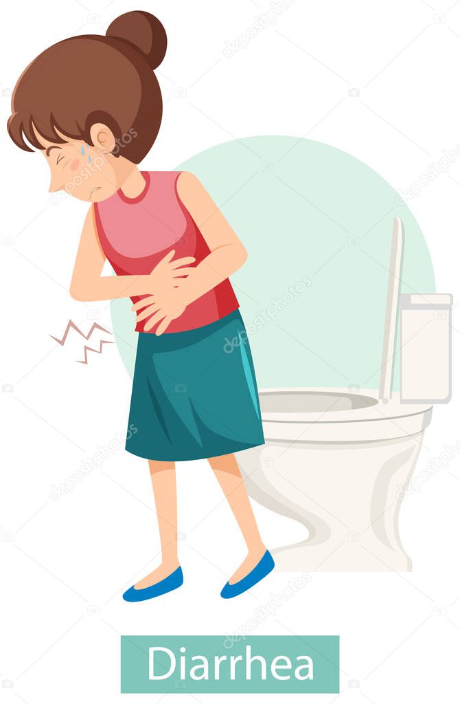 Cartoon character with diarrhea symptoms illustration