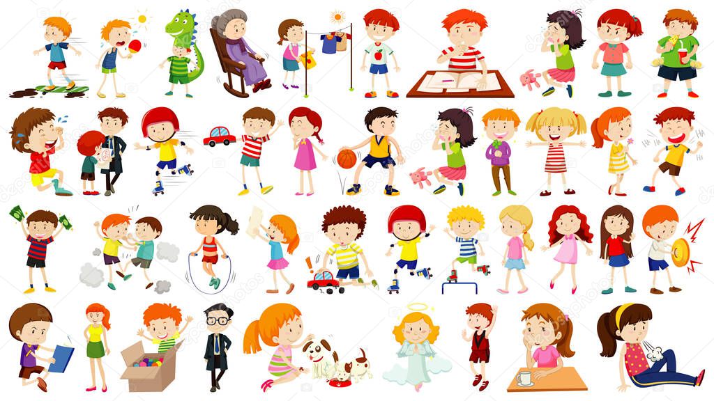 Set of cute kids cartoon character illustration