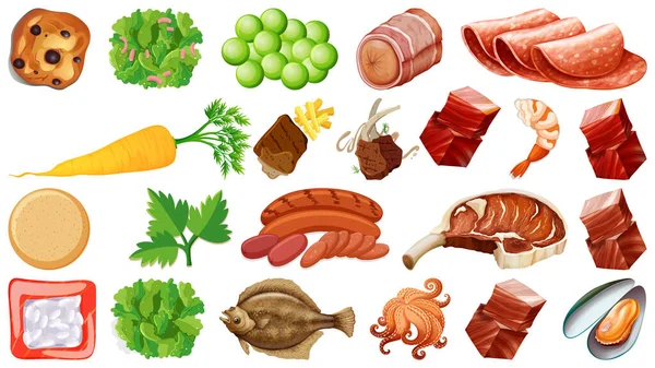 Conjunto Ingredientes Alimentarios Frescos Ilustración — Vector de stock