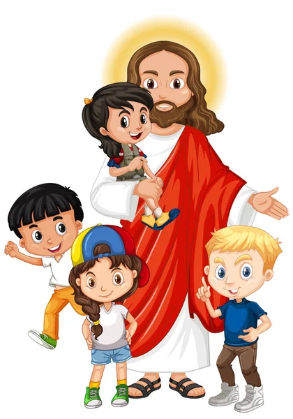 Jesus Children Group Cartoon Character Illustration — Stockový vektor