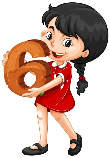 Asian Girl Holding Math Number Six Illustration — Stock Vector