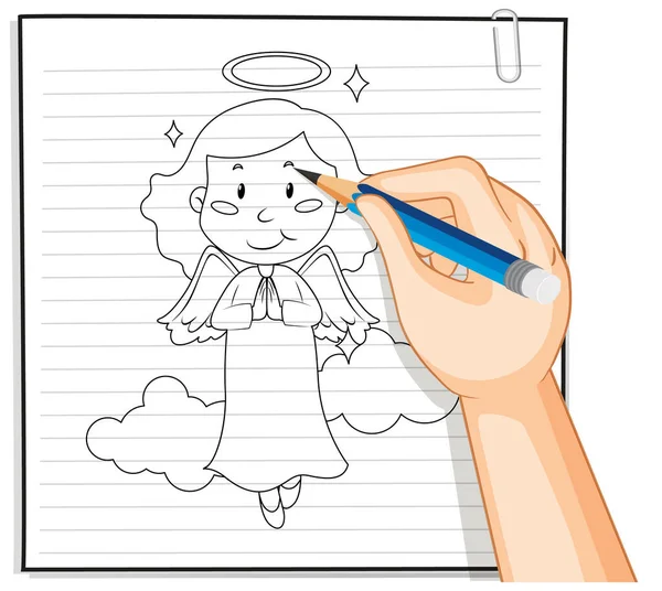 Hand Drawing Angel Outline Illustration — Stock Vector