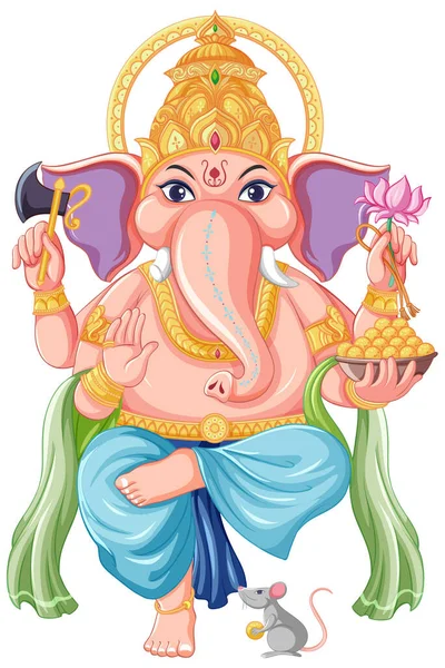 Senhor Ganesha Desenho Animado Ilustração Estilo — Vetor de Stock