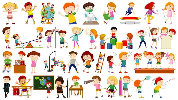 Conjunto Niños Lindos Ilustración Personajes Dibujos Animados — Vector de stock