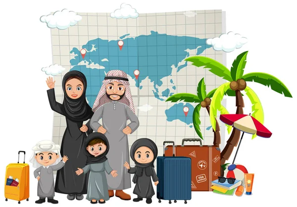 Famiglia Araba Vacanza Illustrazione — Vettoriale Stock