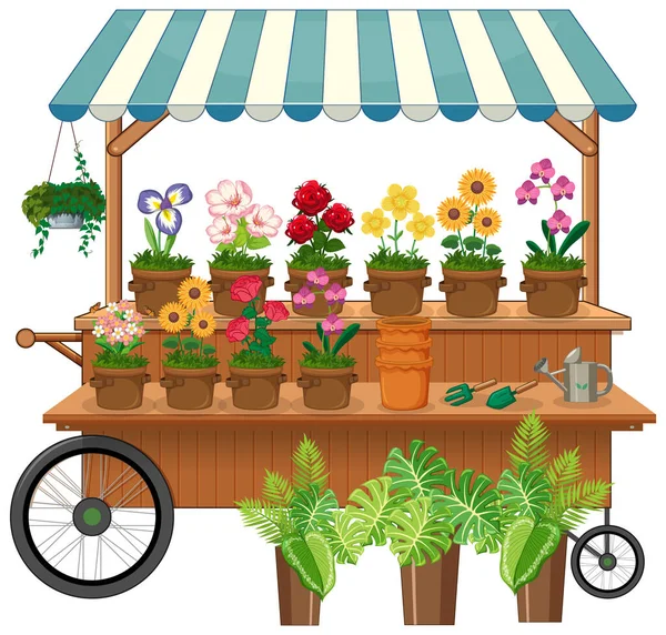 Illustration Isolée Chariot Vendeur Fleurs — Image vectorielle