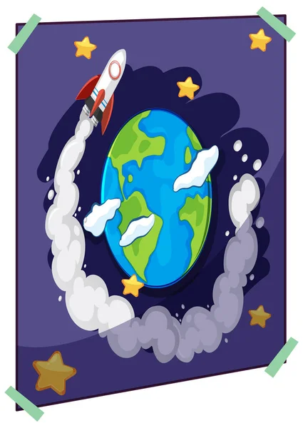 海报上的地球和宇宙飞船 用白色背景图解隔开 — 图库矢量图片