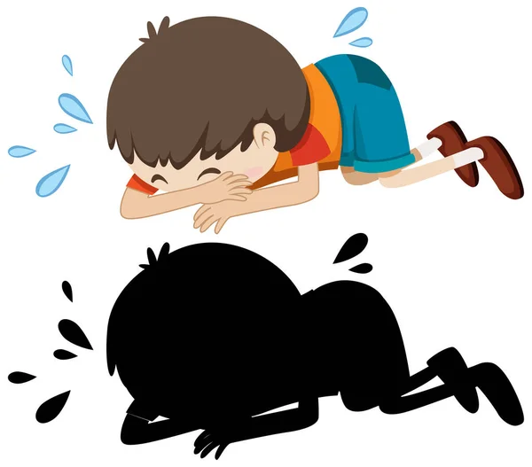 Niño Llorando Suelo Con Silueta Ilustración — Vector de stock