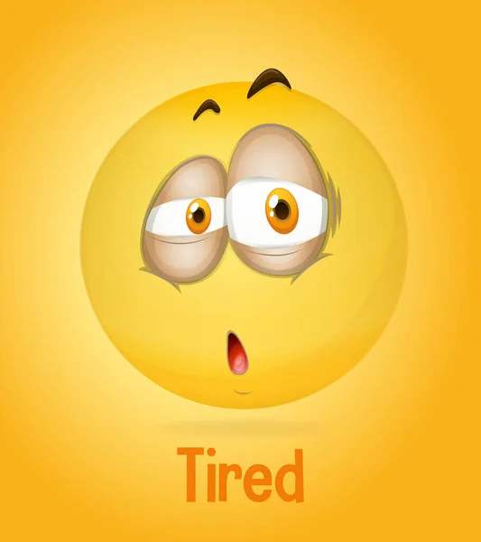 Tired Emotional Yellow Face Tired Text Yellow Background Illustration — Stock Vector