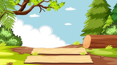 Kereste illüstrasyonlu doğa parkı sahnesinde boş gökyüzü