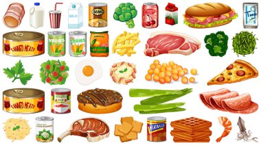 İzole edilmiş yemek çizimleri.