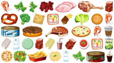 İzole edilmiş yemek çizimleri.