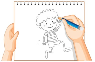 Birilerini selamlayan mutlu çocuğun el yazısı.