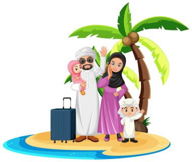 Tatil illüstrasyonunda Arap ailesi
