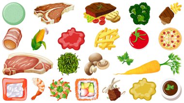 Bir dizi taze gıda malzemesi çizimi