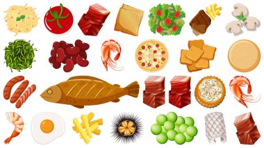 Bir dizi taze gıda malzemesi çizimi