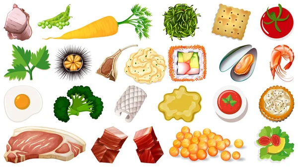 Σύνολο Από Φρέσκα Συστατικά Τροφίμων Εικονογράφηση — Διανυσματικό Αρχείο