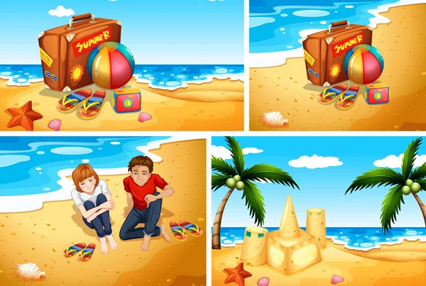 Set Ilustración Fondo Playa Verano — Archivo Imágenes Vectoriales