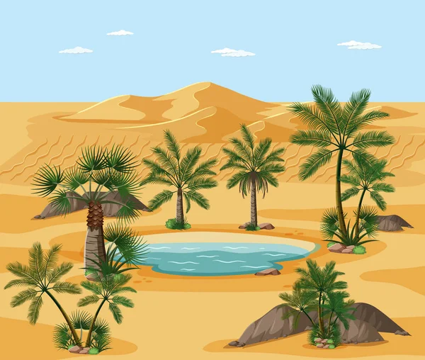 自然と砂漠の風景ツリー要素のシーンイラスト — ストックベクタ