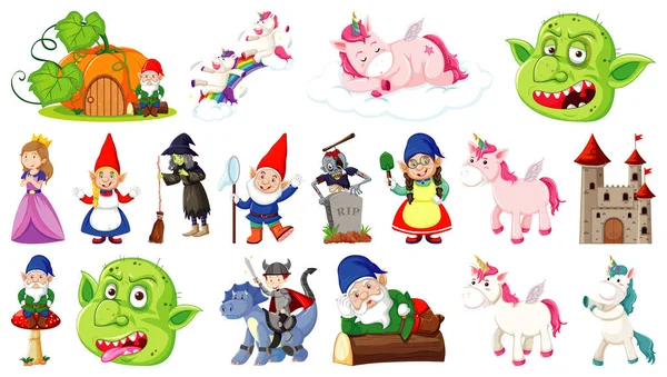 Conjunto Personajes Dibujos Animados Fantasía Tema Fantasía Aislado Ilustración Fondo — Vector de stock