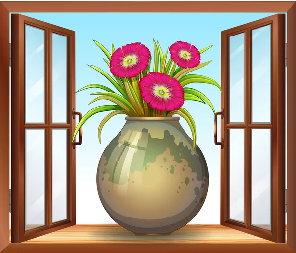 Blume Der Vase Der Nähe Fenster Illustration — Stockvektor