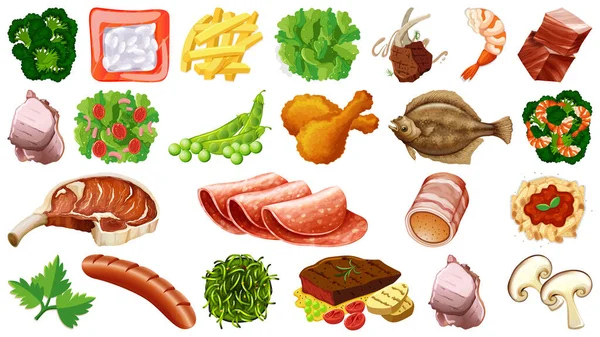 Conjunto Ingredientes Alimentares Frescos Ilustração — Vetor de Stock