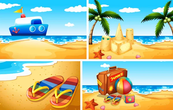 Set Sandy Beach Background Illustration — Stock Vector