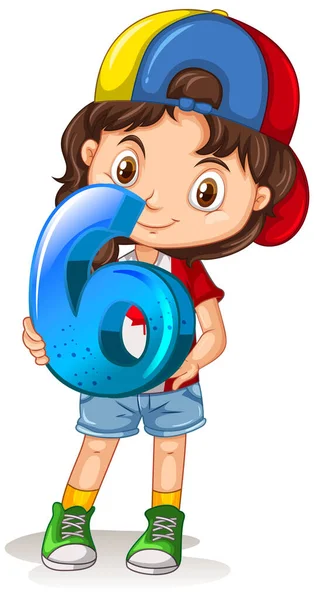 Canadian Girl Wearing Cap Holding Math Number Six Illustration — Image vectorielle