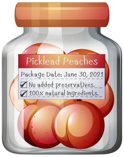 ガラス瓶のイラストに保存桃の漬物 — ストックベクタ