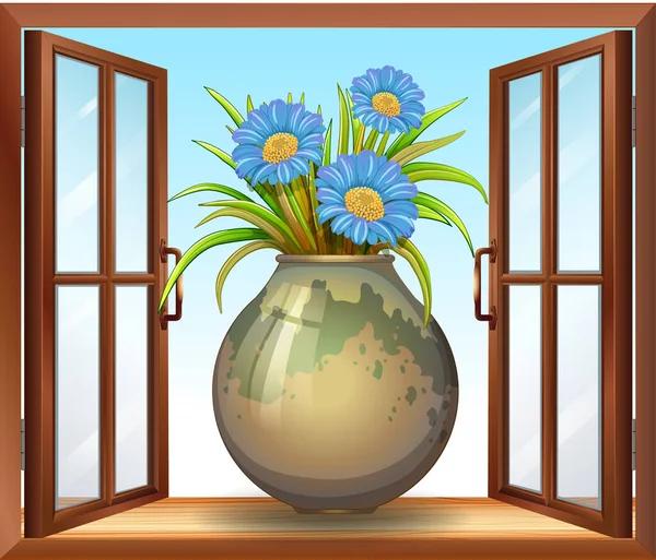 Квітка Вазі Біля Вікна Ілюстрація — стоковий вектор