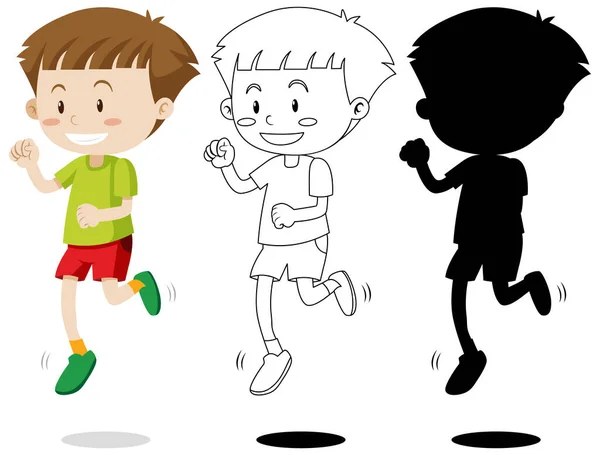 Boy Running Its Outline Silhouette Illustration — Stock Vector