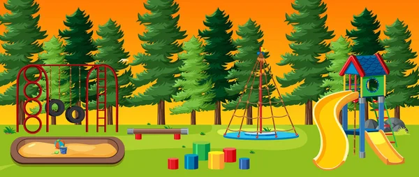 Parco Giochi Bambini Nel Parco Con Cielo Chiaro Rosso Giallo — Vettoriale Stock