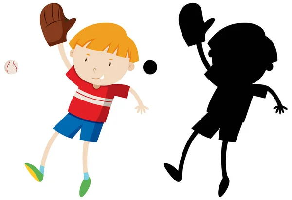 Silüetiyle Beysbol Oynayan Bir Çocuk — Stok Vektör
