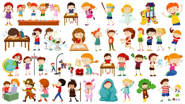 Ensemble Illustration Personnage Dessin Animé Mignon Enfants — Image vectorielle