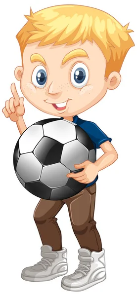 Leuke Jongen Met Voetbal Illustratie — Stockvector