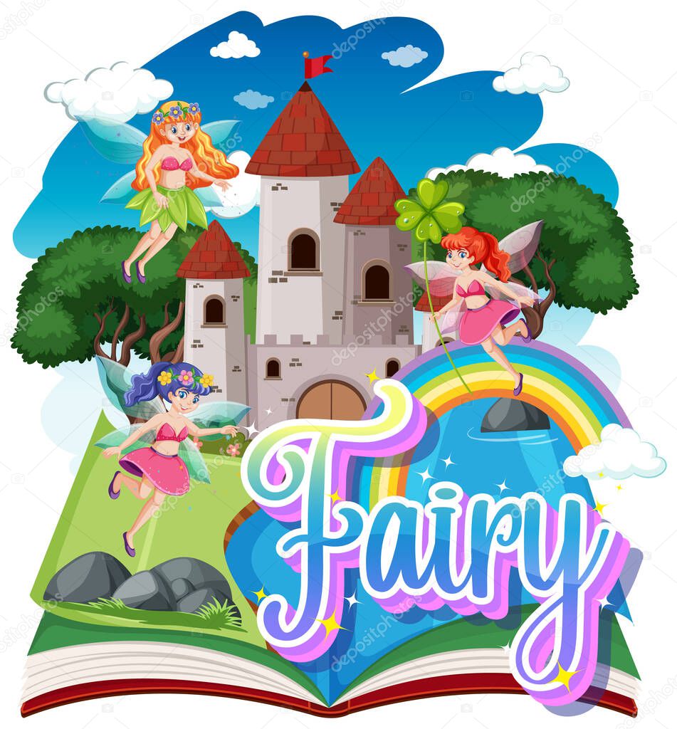 Fairy logo with little fairies on white background illustration