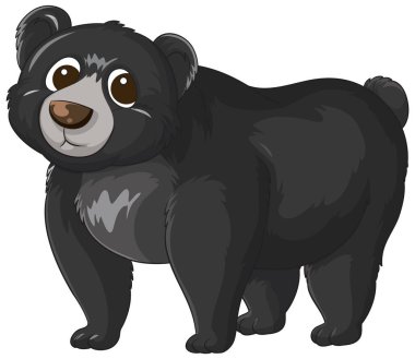 Büyük gözleri, yuvarlak hatları ve beyaz arka planda yumuşak gölgeleri olan sevimli siyah ayı vektörü..