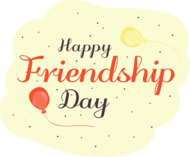 Mutlu dostluk günü logosu. Nokta ve balonlar krem bir arka plan üzerinde metin. Vektör.