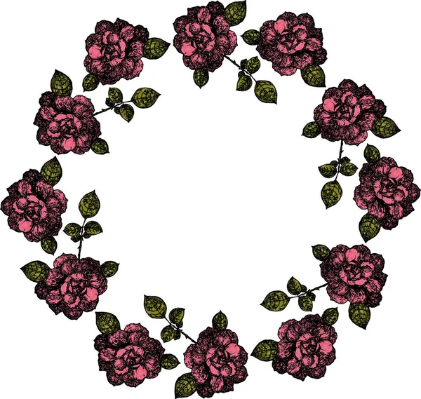 Вінок Троянд Намальований Вручну Векторні — стоковий вектор