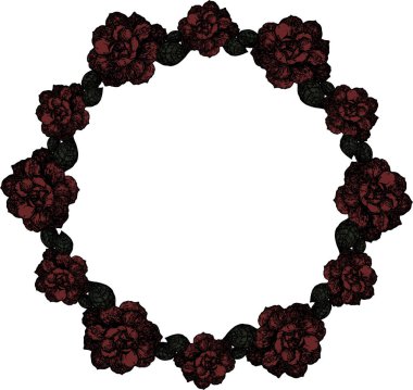 Bordo gül beyaz bir arka plan üzerinde çelenk. Vektör.