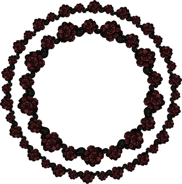 Ένα Διπλό Στεφάνι Μπορντώ Τριαντάφυλλα Λευκό Φόντο Διάνυσμα — Διανυσματικό Αρχείο