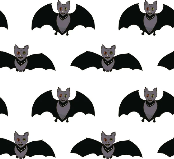 Seamless Pattern Halloween Bats Multicolored Eyes White Background Hand Drawing — Stock Vector