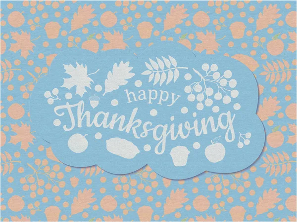 Happy Thanksgiving Banner Front Blue Cloud White Inscription Branch Berries — Stock Vector