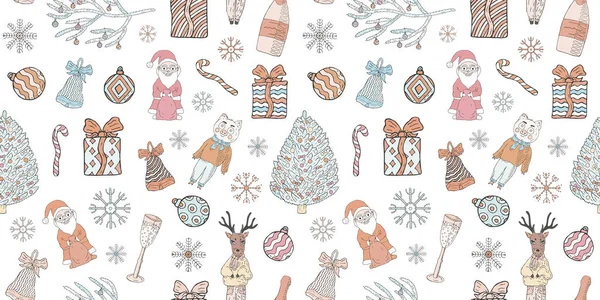 Sorunsuz yeni yıl ve Noel desen. Beyaz bir arka plan üzerinde karalamalar. Vektör.